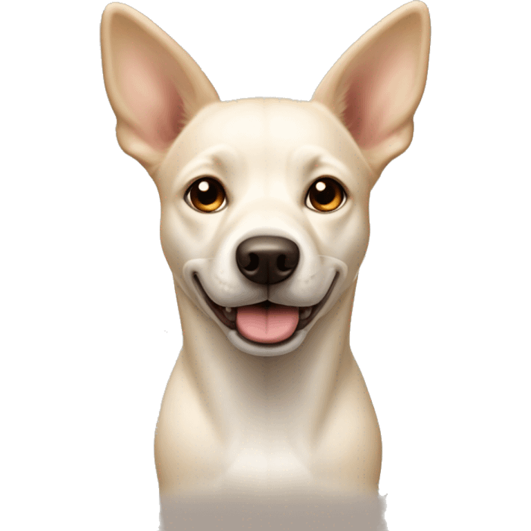 cream white colored dog, pointy ears, brown eyes, light brown nose emoji