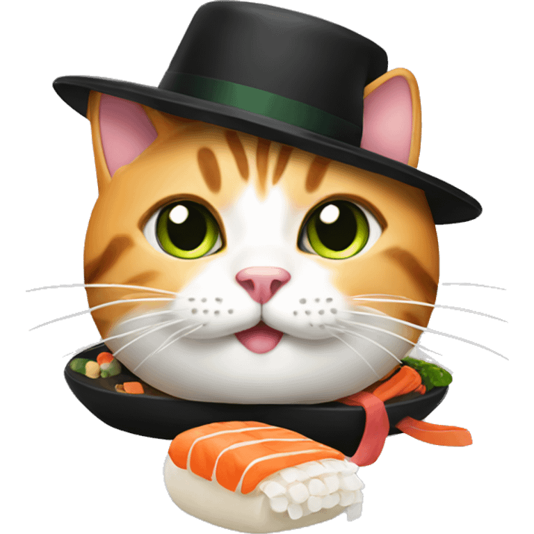 cat wearing a hat made out of sushi emoji