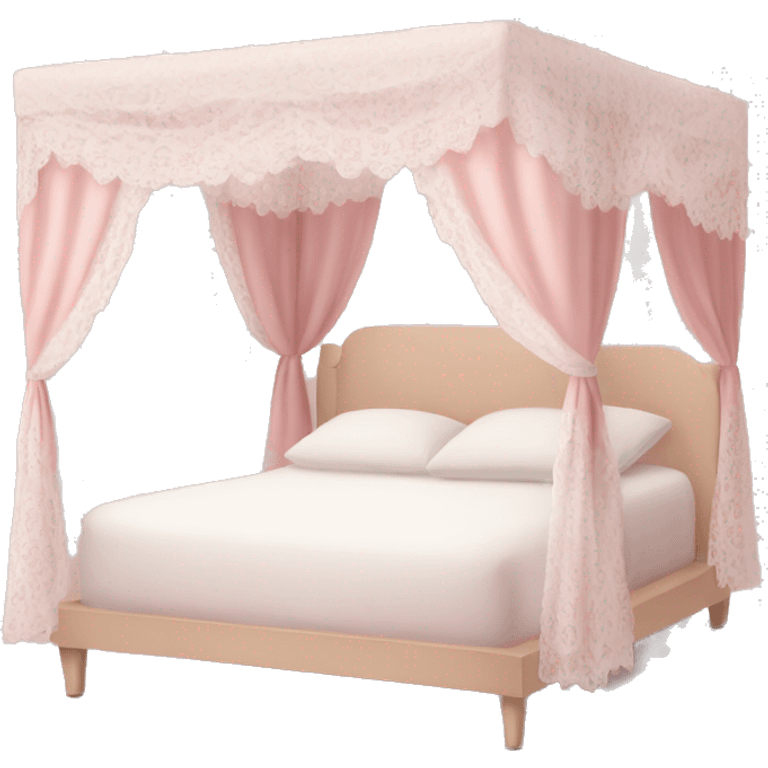 light pink bed with white lace curtains canopy around it emoji