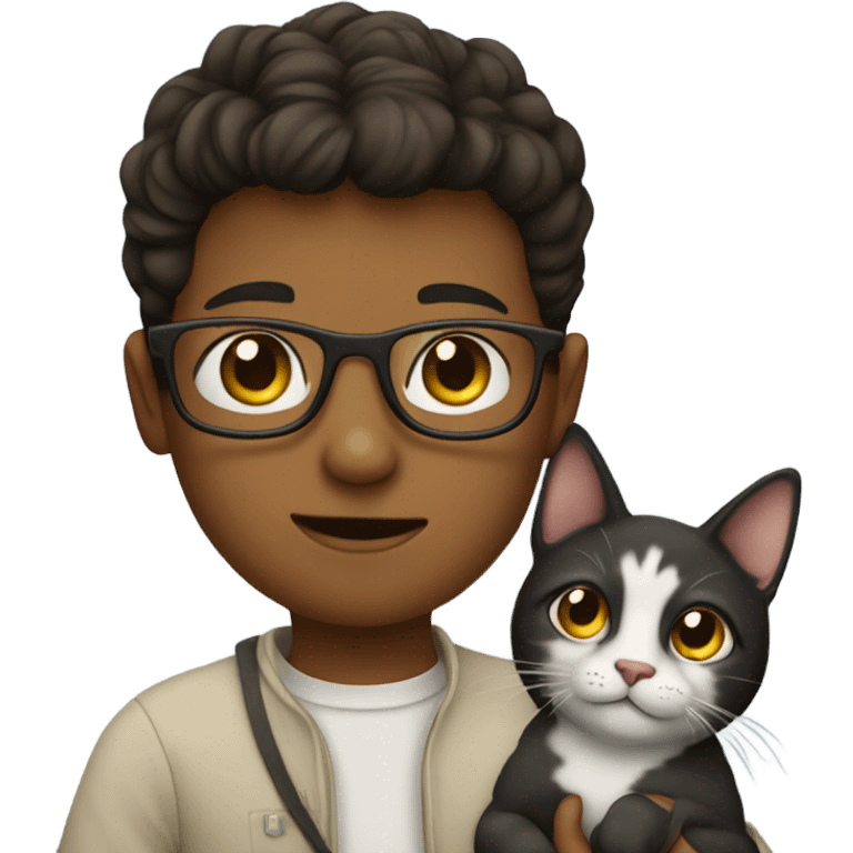 Boy with glasses and cat emoji