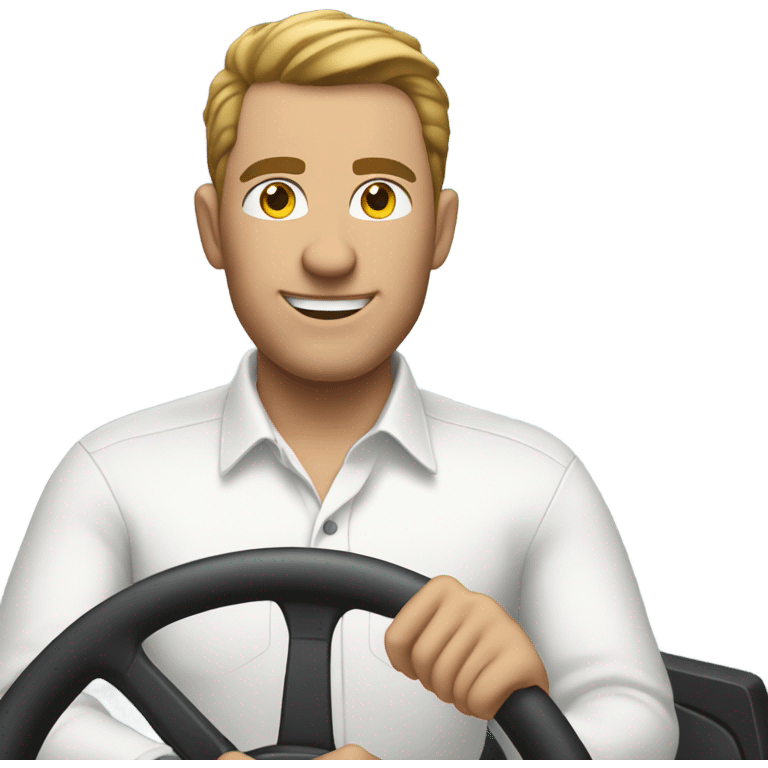  man with white button-down shirt behind a steering wheel emoji