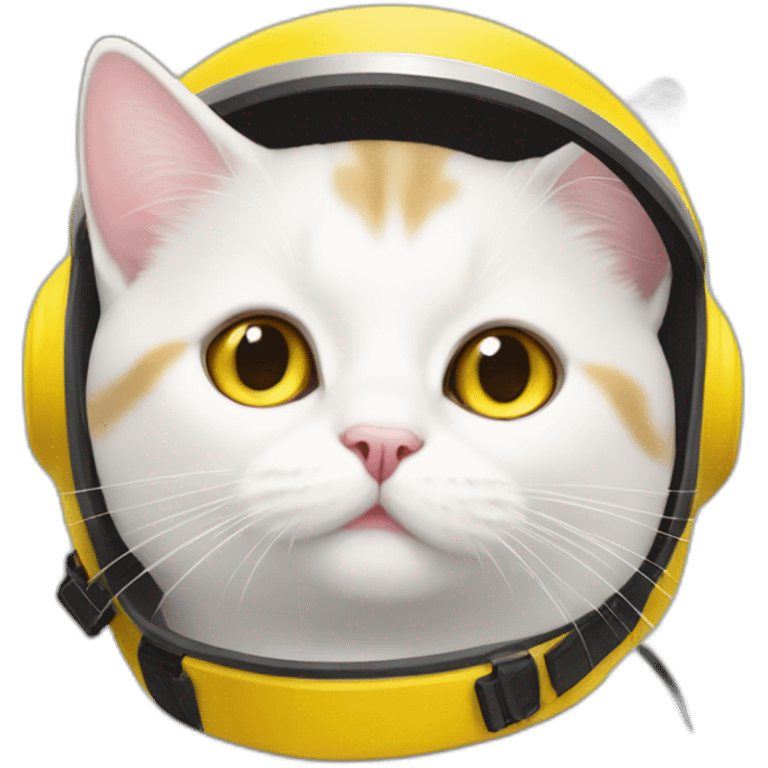 White munchkin cat in yellow helmet emoji