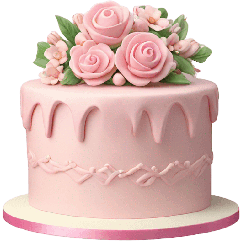 Pale pink vintage birthday cake with 3d flowers, highly detailed emoji