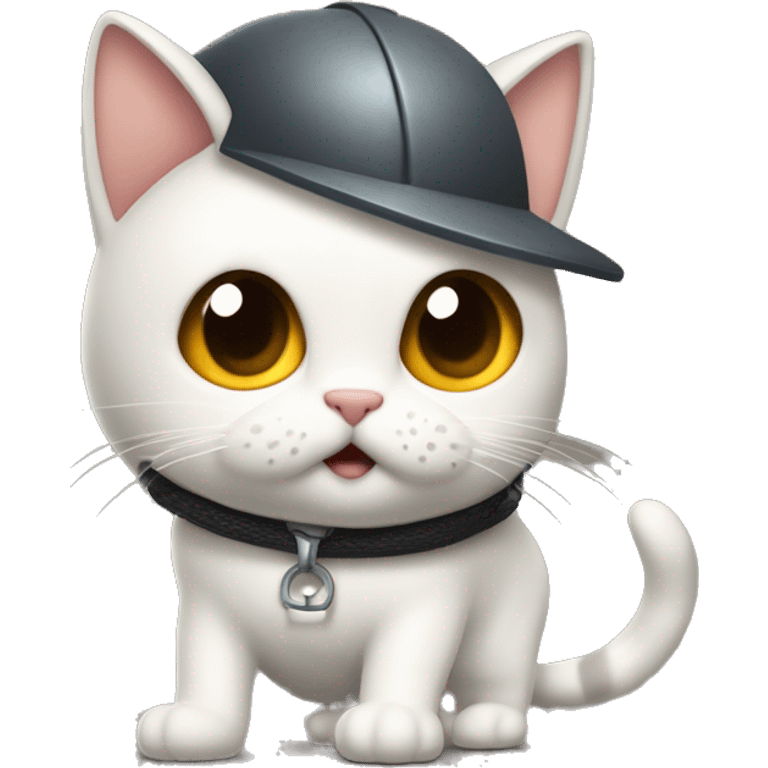 Gato con casco andando en monociclo en la cuerda floja emoji