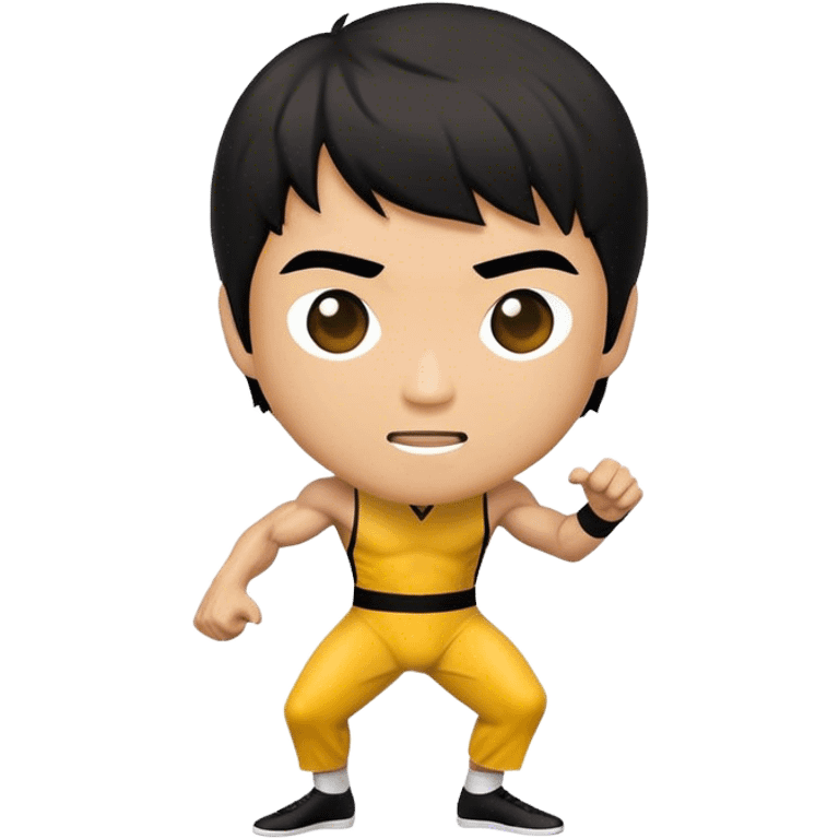 Cinematic Realistic Bruce Lee Pop Culture Emoji, featuring a dynamic portrayal of the legendary martial artist rendered with crisp detail and energetic lighting. emoji