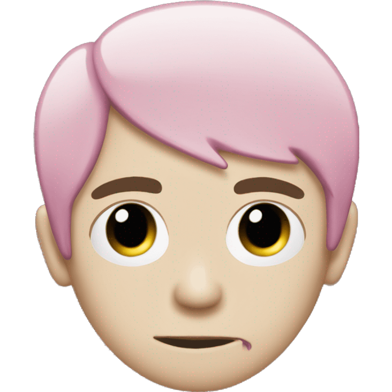 Create an emoji of an emo guy with split-dyed hair (one side pastel pink, the other side black), wearing black clothes and a subtle sad expression, inspired by the style of Lil Peep. emoji