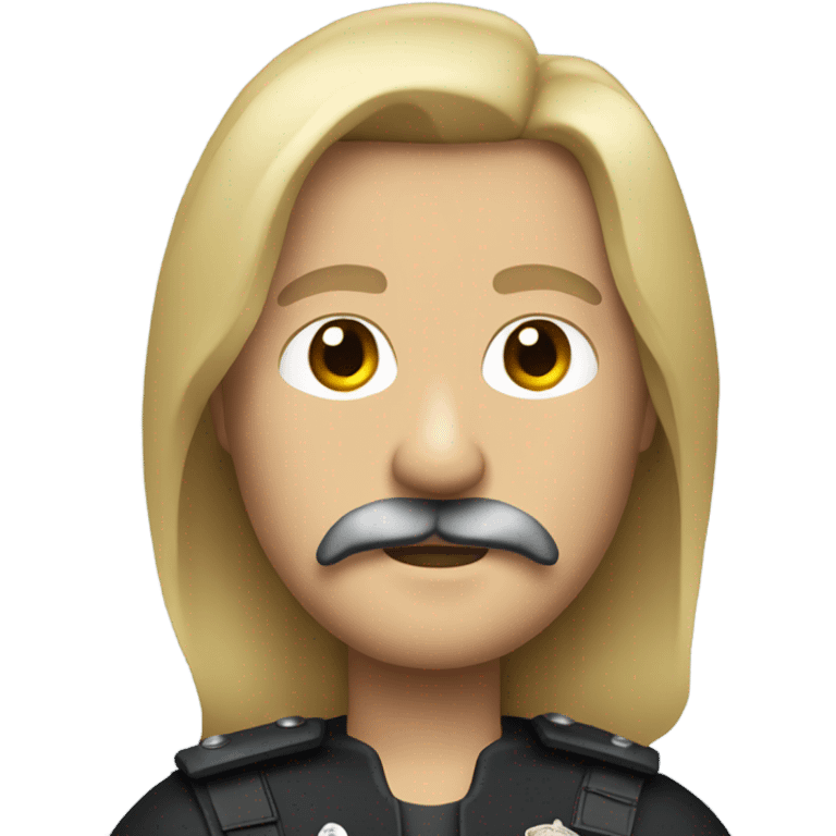 make a  police officer with long hair, leather jacket, machete moustache emoji