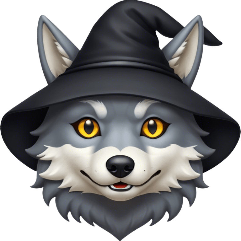 Wolf with black witch hat emoji