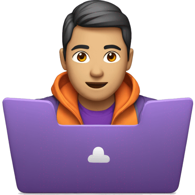 An Asian developer on a laptop in an orange and purple jacket emoji