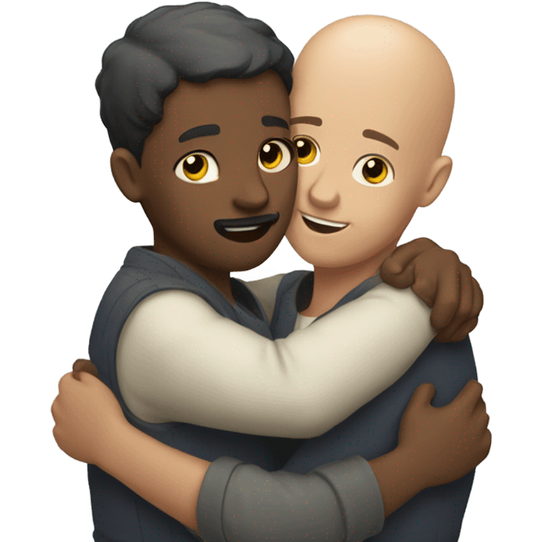 Two boys hugging one of them is bald with beard emoji