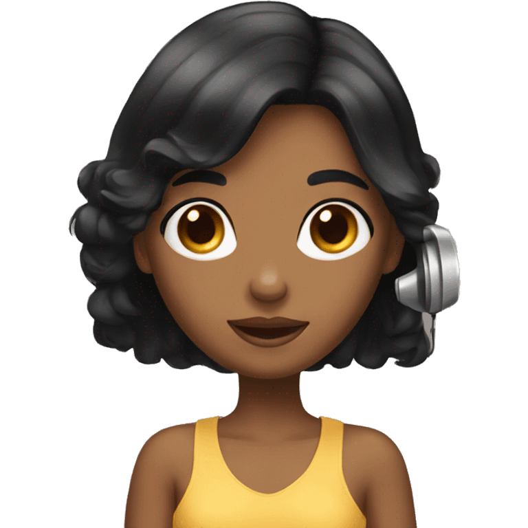 a black hair girl with phone  emoji