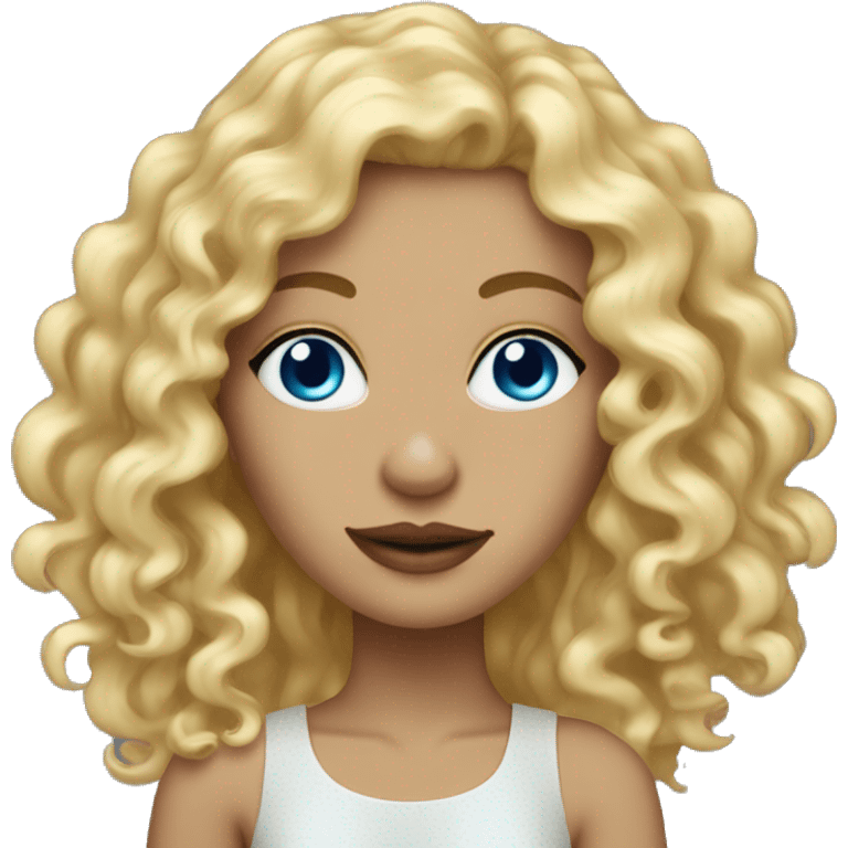 blond curls hair woman with blue eyes and freckles and a gold nose ring  emoji