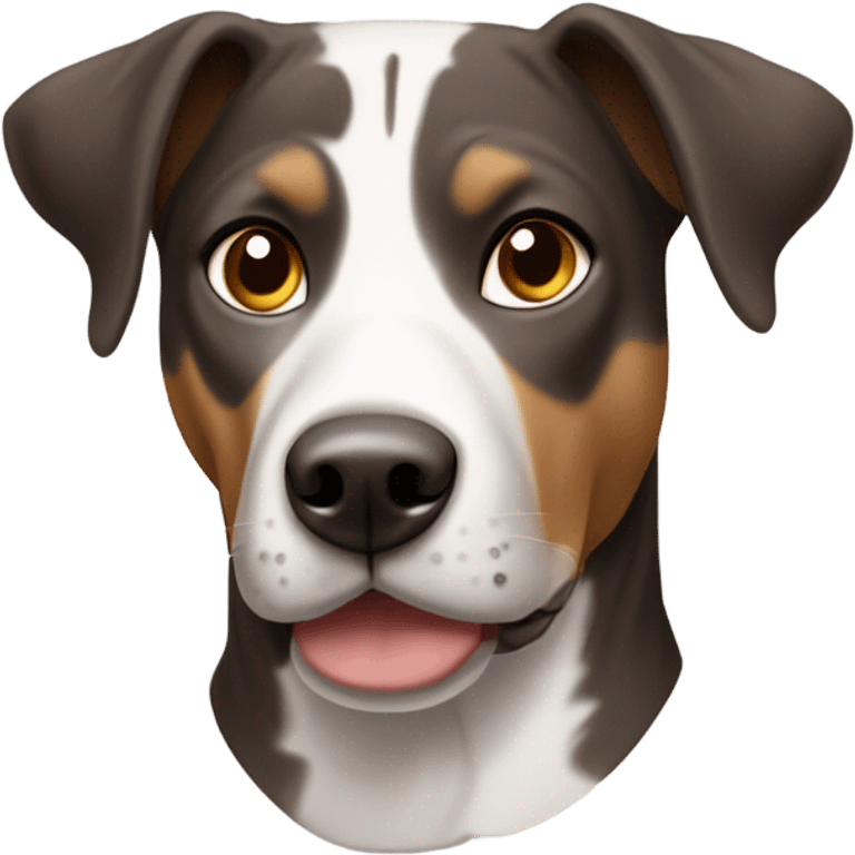 Catahoula with two brown ears a half white face and one brown side of the face  emoji