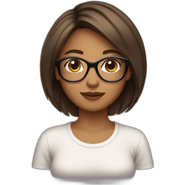 Girl with glasses straight brown mid-short hair emoji