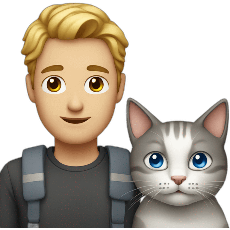 Man with grey cat with blue eyes emoji