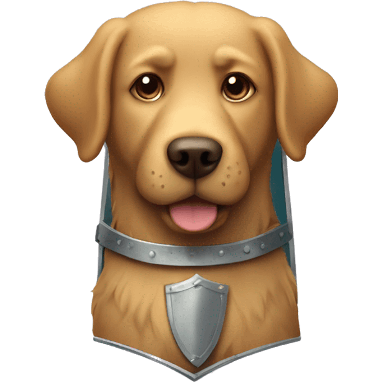 shaggy labrador-like dog with a shield emoji