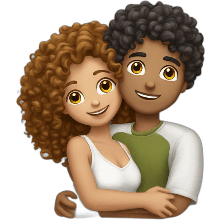 middle eastern curly boy hugging american curly girl emoji