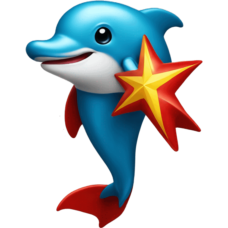 a red dolphin with a star decorated yellow ribbon emoji