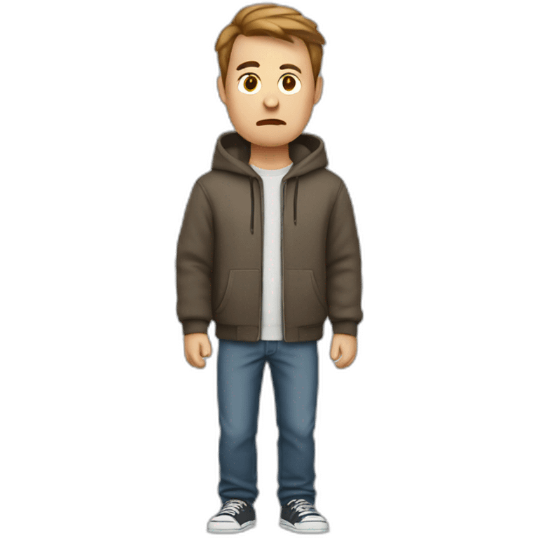 a white male with VERY VERY short brown hair is angry and wearing sweatshirt emoji