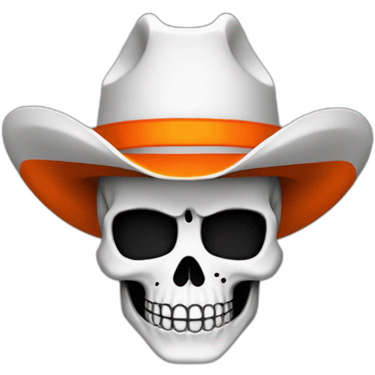 A skull faced cowboy with a bandanna orange black and white emoji