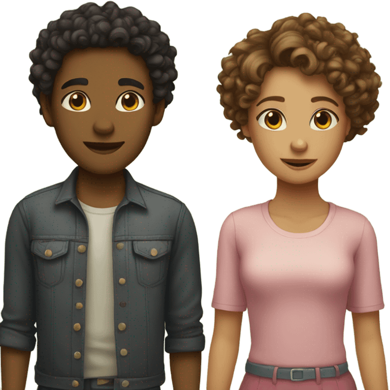 Two girls holding hands one masculine with a curly bun and one feminine with curly hair emoji