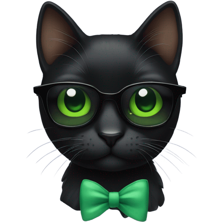 Black Cat with green eyes wearing sunglasses and a bow emoji