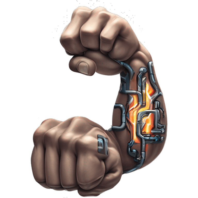 Flexing cyborg bicep and forearm with circuits and shocks emoji