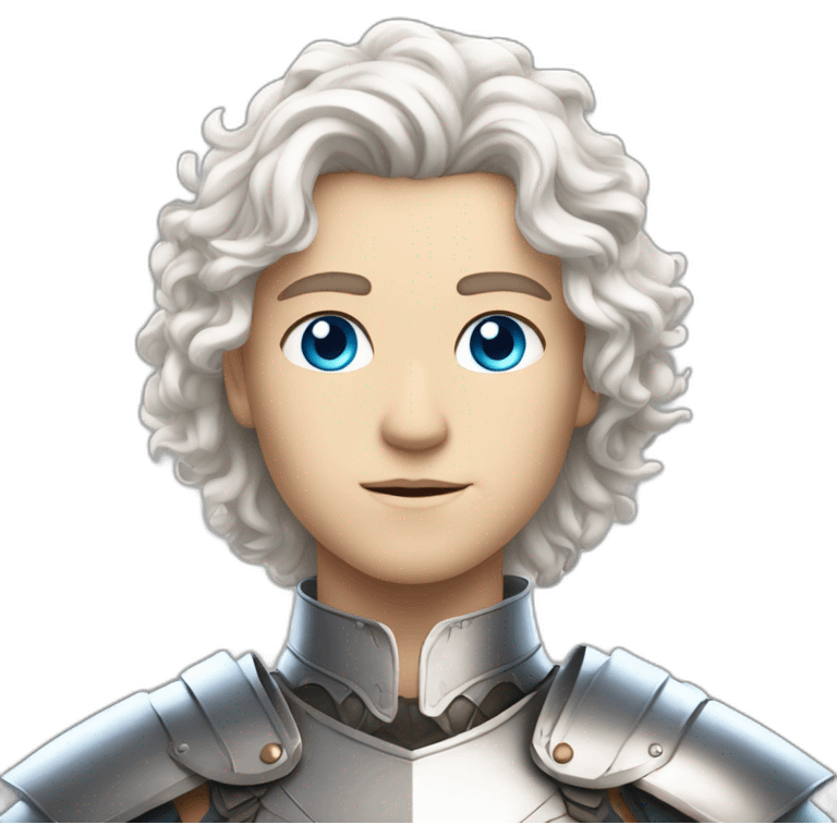 white androgynous guy white long curly hair armor blue eyes emoji