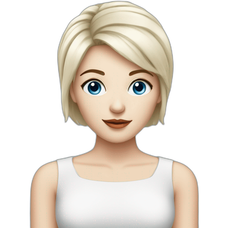 beautiful girl with short hair with computer, programming,blue eyes,white skin, makeup emoji