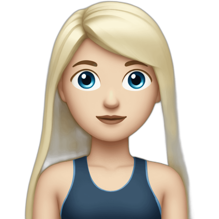 white girl blue eyes with long hair black hair and a fringe in a sport outfit emoji