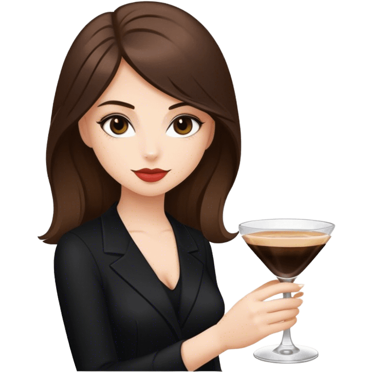 brunette hair down girl black clothes holding one espresso martini emoji