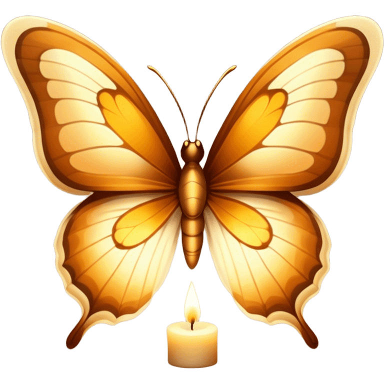 A warm-toned butterfly with golden-brown wings, softly illuminated by candlelight.
 emoji