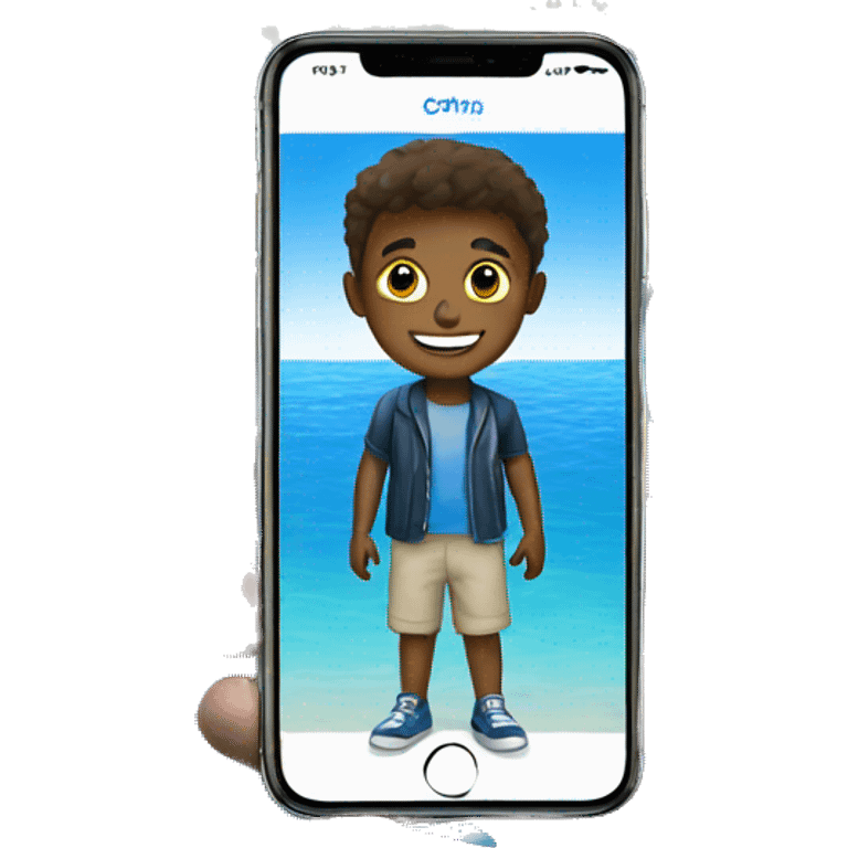 A boy with iphone with blue sea background emoji