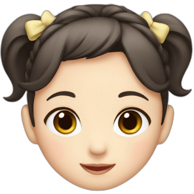 Japanese baby girl with two ponytail dark hair smiling emoji