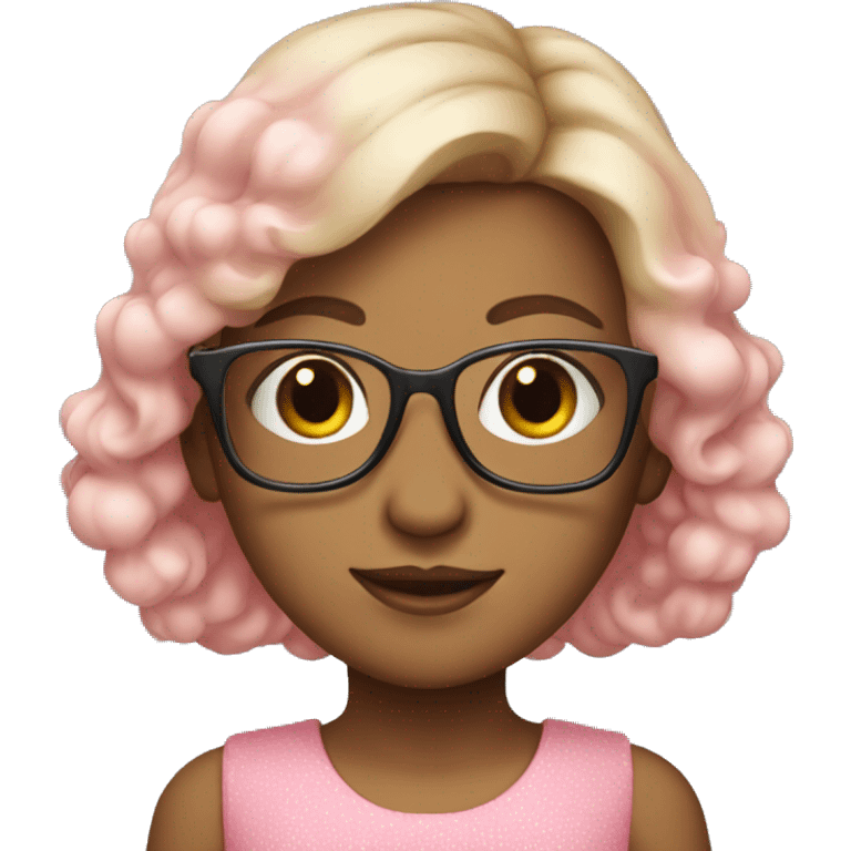 a cute girl in pink dress wearing glases emoji