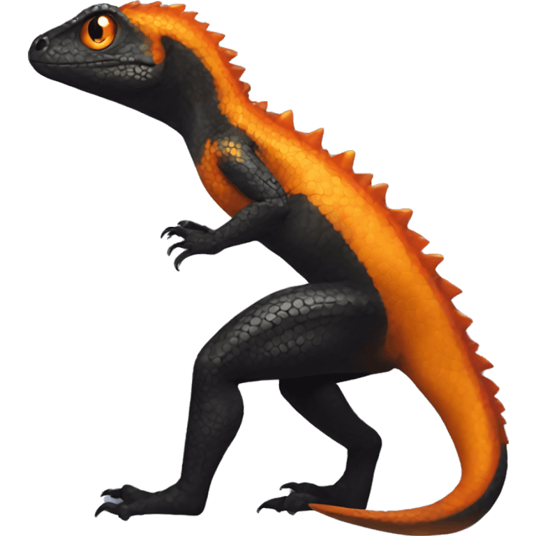 Black Shiny Lizard-Reptile-Raptor-Fakémon with Orange belly Full Body emoji