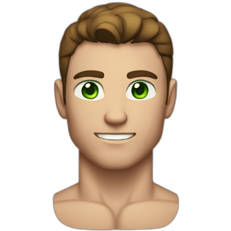 Bodybuilder guy with green eyes and brown hair model face no smile emoji