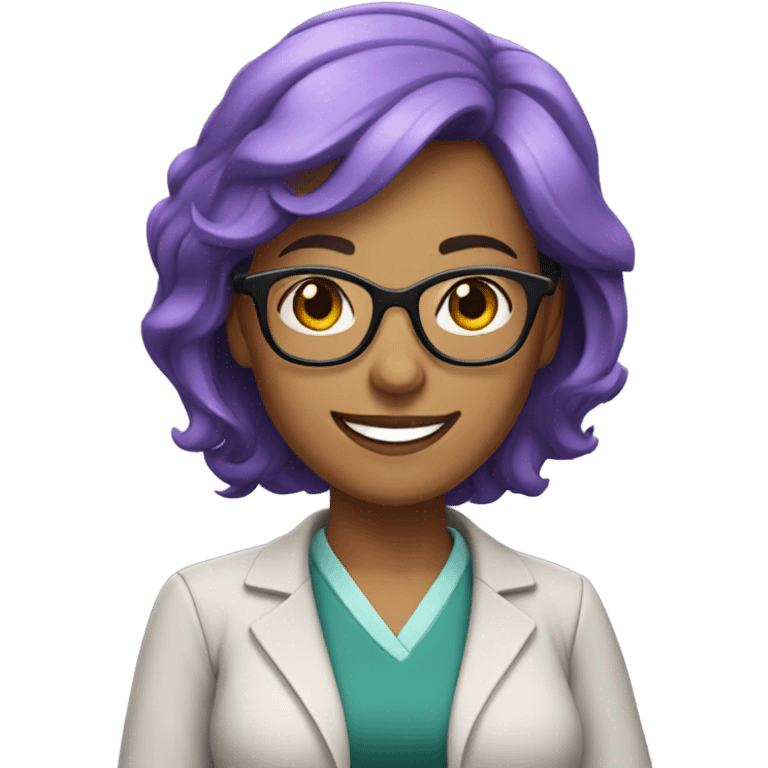 Smiling female European teacher with middle length purple hair and glasses  emoji