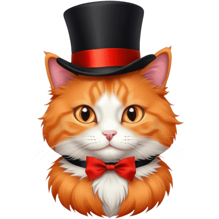 fluffy elegant orange cat with top hat black with red ribbon  emoji