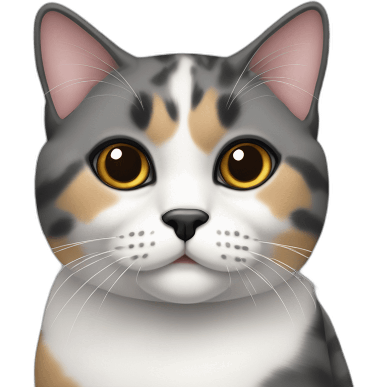 senior chubby diluted calico cat, grey chin, black nose, grey ears, grey and white emoji