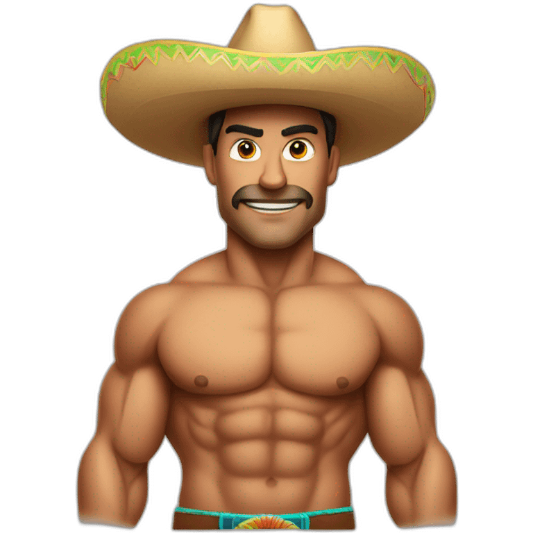 Muscular men wearing mexican hat emoji