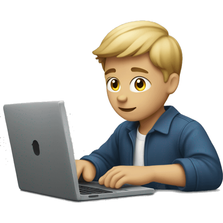 dark blond boy working on laptop emoji