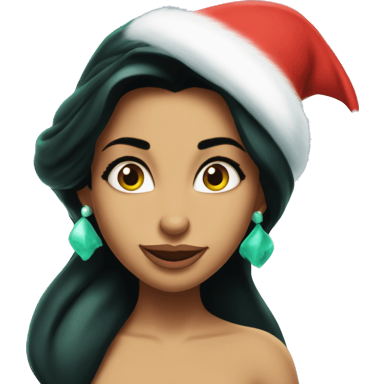 Princess Jasmine as the Grinch with Santa hat emoji