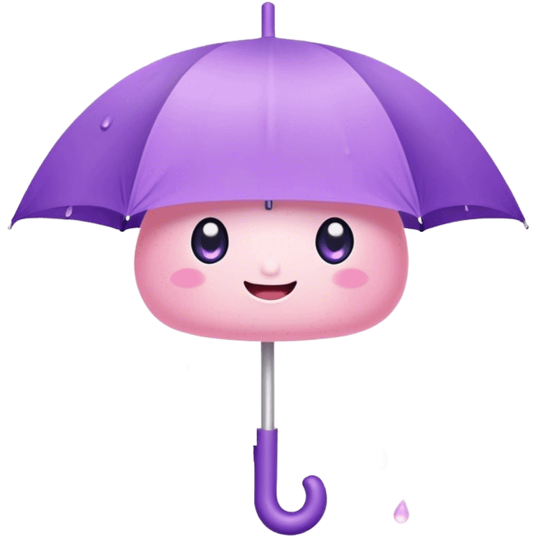 Cute Kawaii Umbrella, small and cute, soft pastel pink and purple, tiny rain droplets smiling down, a chubby round handle, big sparkling eyes full of joy! emoji