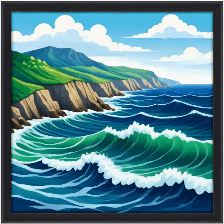 A vast view of the Black Sea with deep blue waves crashing against a rugged, green coastline under a cloudy sky emoji