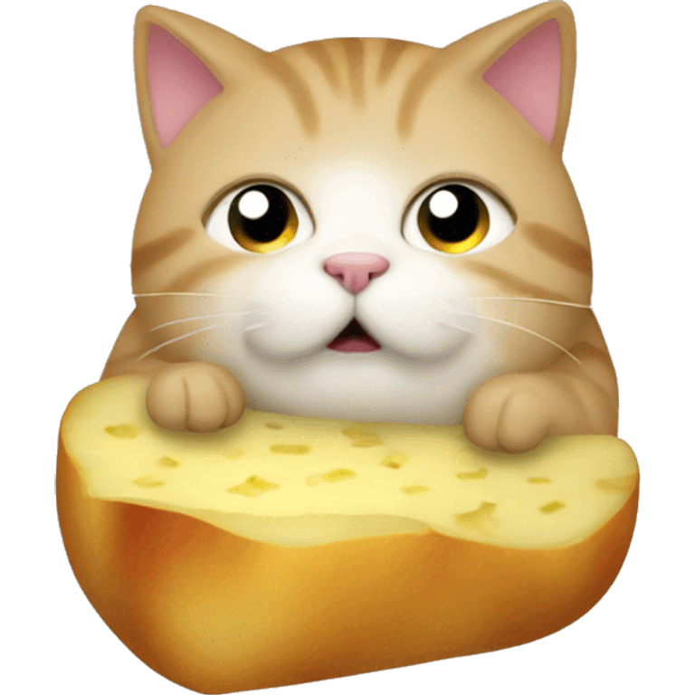 A fat cat eats potatoes emoji