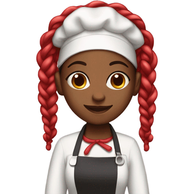 Black girl with long black and red braids dressed up as a baker  emoji