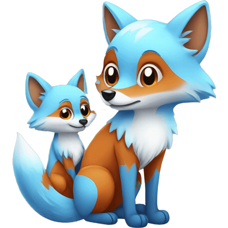 Cute Mom Fox whit baby blue fox emoji