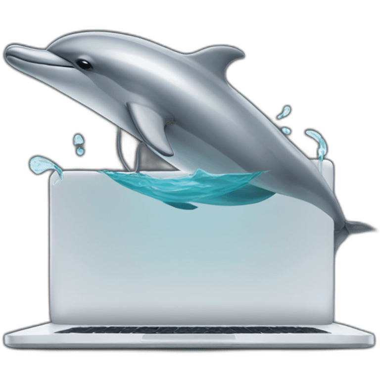 dolphin-wearing-square-and-white-tee-working-on-a-black-laptop emoji