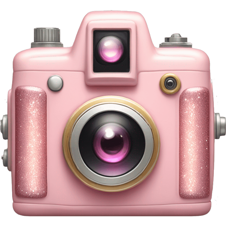 Pastel Pink Camera "A pastel pink vintage camera with glowing buttons, a shimmering lens, and glittery light rays shooting out." emoji